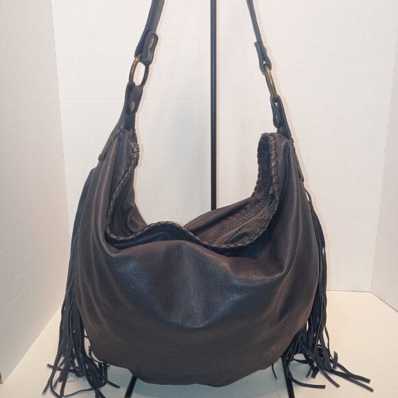 PATRICIA NASH "Vincenzo" Dark Navy Leather Super Slouchy Big Hobo Bag w Fringe - Picture 6 of 15